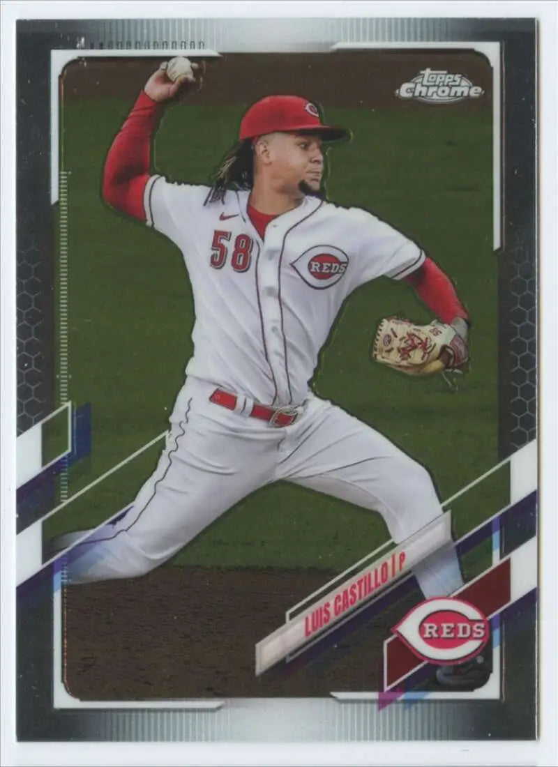 Luis Castillo Topps Chrome baseball card from 2021 featuring the Cincinnati Reds