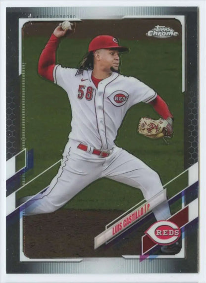 Luis Castillo Topps Chrome baseball card from 2021 featuring the Cincinnati Reds
