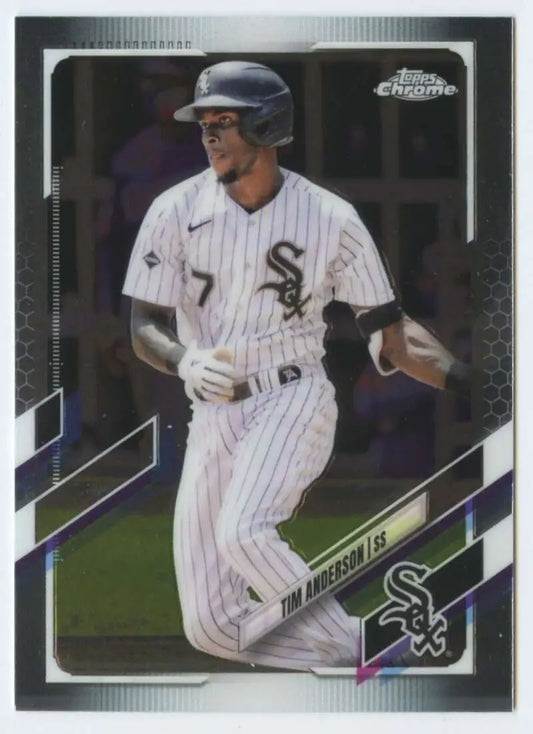 Chrome baseball card of Tim Anderson in Chicago White Sox pinstriped uniform