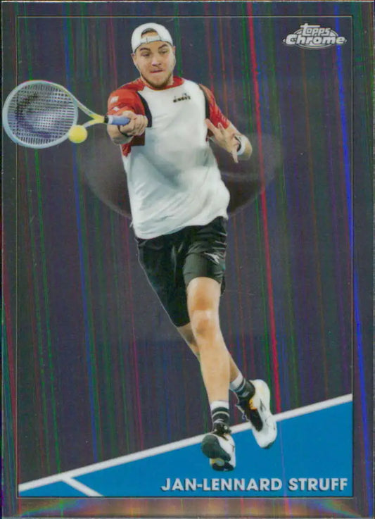 Tennis player Jan-Lennard Struff hitting a forehand on Topps Chrome Tennis Card