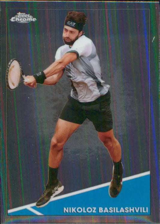 Tennis player in mid-swing on 2021 Topps Chrome Nikoloz Basilashvili Tennis Card