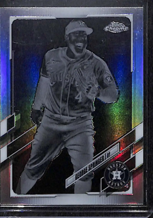 George Springer Negative Refractor Baseball Card in black and white with foil border