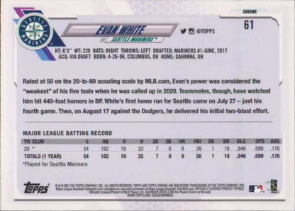 Evan White 2021 Topps Chrome Rookie Seattle Mariners Baseball Card NM-MT RC
