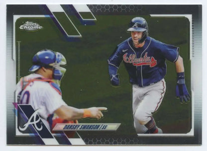 Dansby Swanson running the bases on 2021 Topps Chrome Atlanta Braves baseball card