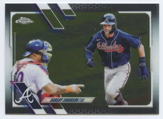 Dansby Swanson running the bases on 2021 Topps Chrome Atlanta Braves baseball card