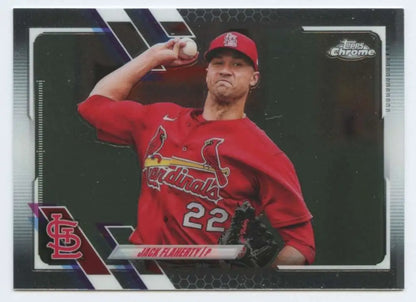 Baseball card of Jack Flaherty in red St. Louis Cardinals uniform, Topps Chrome #70