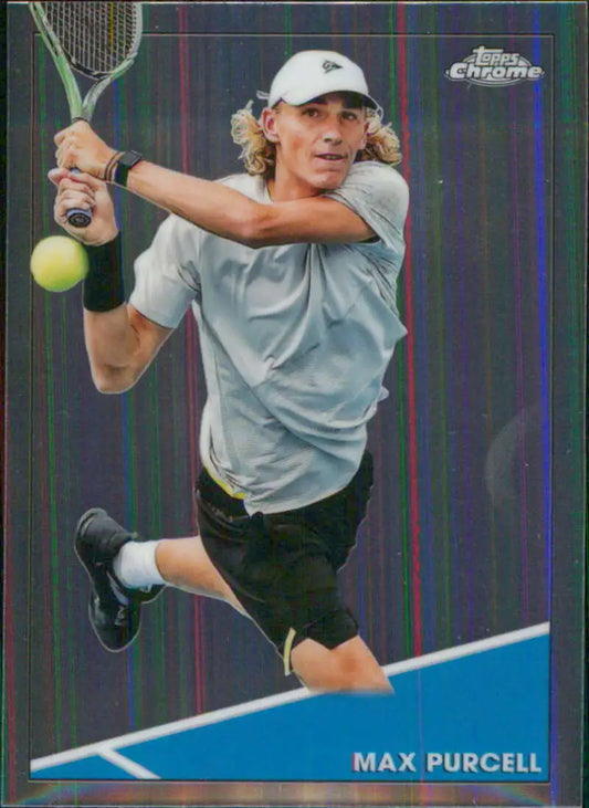 Max Purcell in mid-swing on 2021 Topps Chrome NM-MT Tennis Card