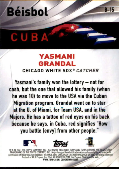 Baseball card of Yasmani Grandal from Chicago White Sox with biographical text
