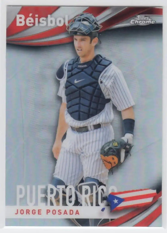 Jorge Posada New York Yankees Baseball Card with Puerto Rico flag emblem in pinstripes