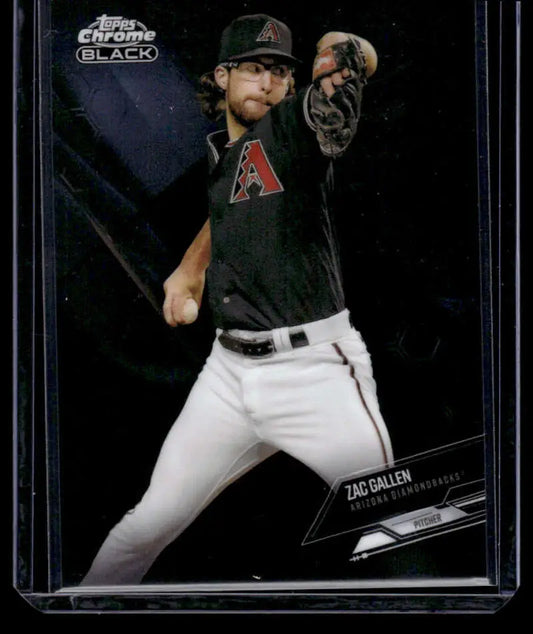 Zac Gallen Arizona Diamondbacks pitcher mid-throw on 2021 Topps Chrome Black baseball card