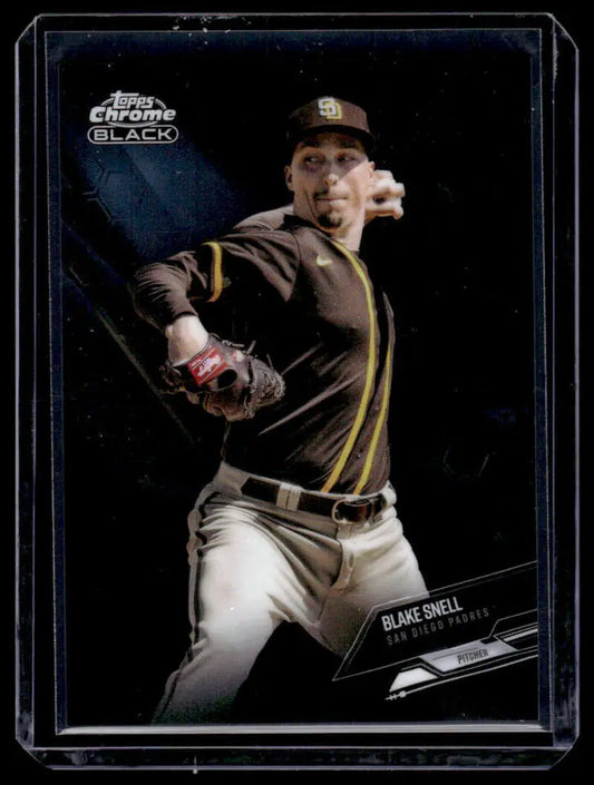 Blake Snell throwing motion on San Diego Padres trading card 2021 Topps Chrome Black
