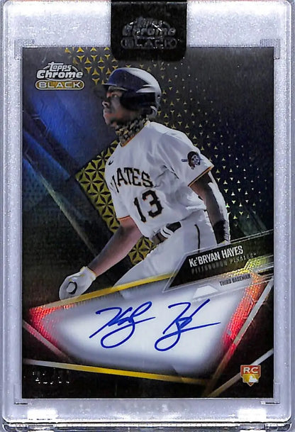 Ke’Bryan Hayes autographed baseball card from Topps Chrome Black Autographs series