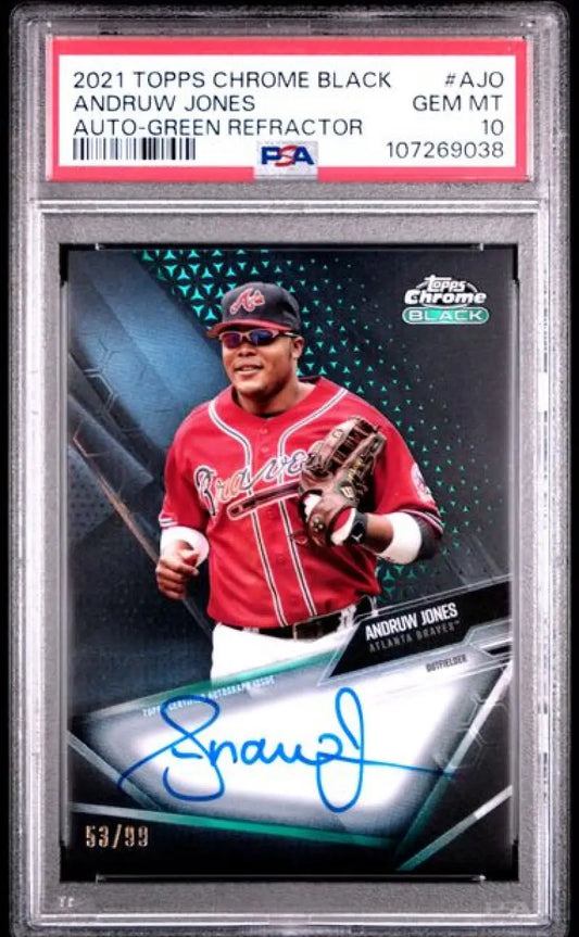 Graded Andruw Jones autographed Atlanta Braves refractor green baseball card 53/99