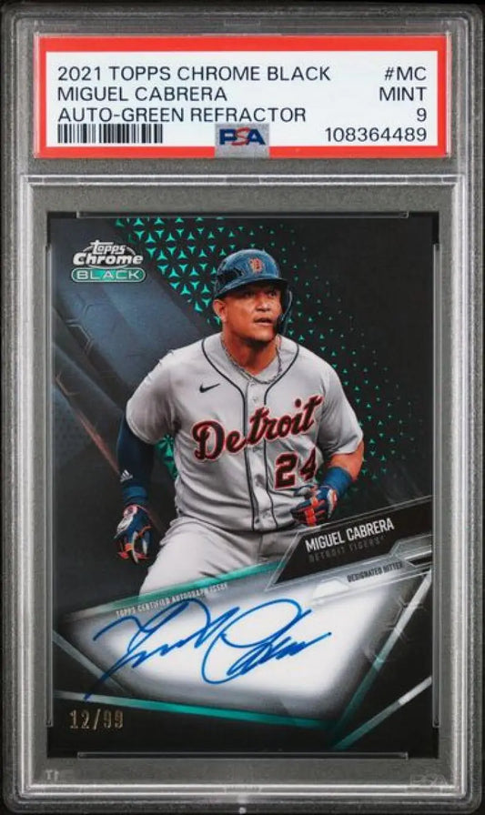 Graded Miguel Cabrera autographed baseball card from 2021 Topps Chrome Black series