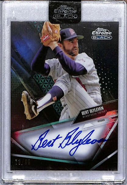 Bert Blyleven autographed 2021 Topps Chrome Black baseball card in white uniform with blue cap