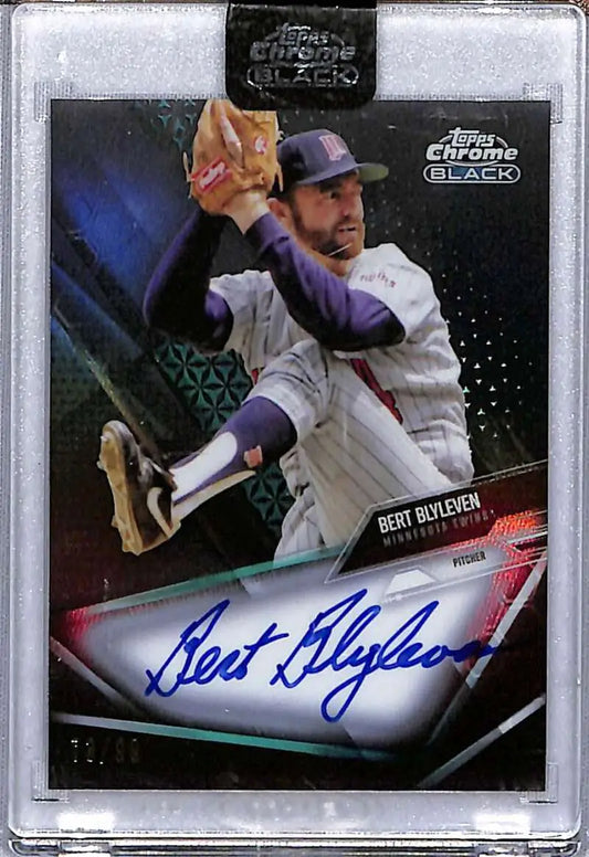 Bert Blyleven autographed 2021 Topps Chrome Black baseball card in white uniform with blue cap