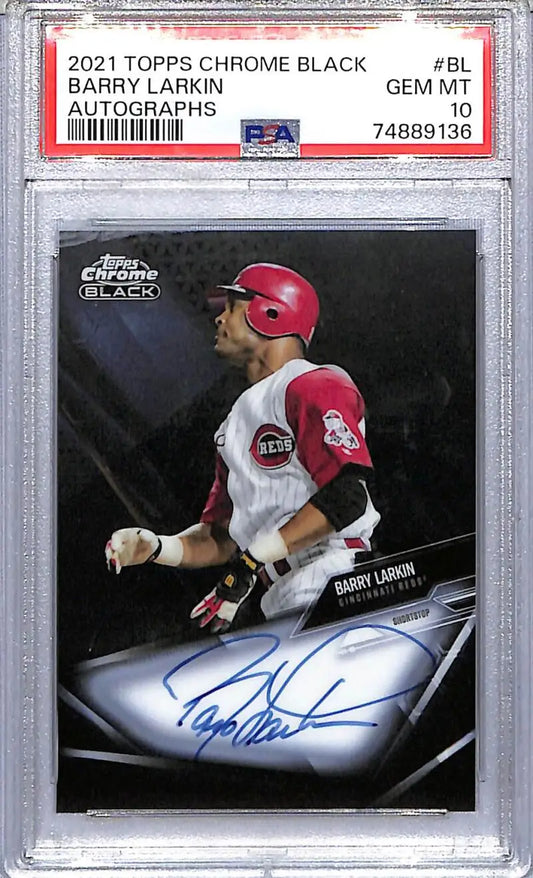Autographed Barry Larkin Cincinnati Reds baseball card graded GEM MINT PSA 10