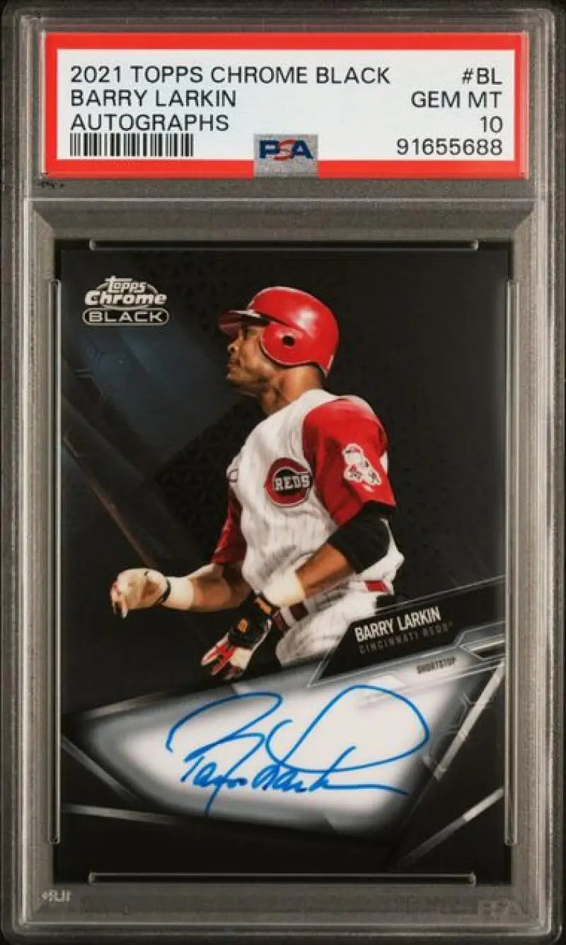 Graded Barry Larkin autographed Topps Chrome Black PSA 10 GEM MINT Baseball Card