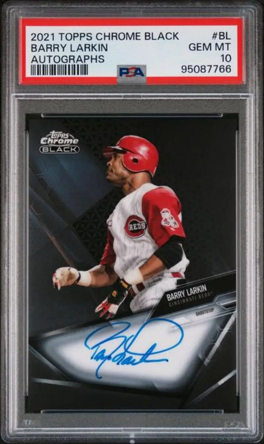 PSA 10 Gem Mint 2021 Topps Chrome Black Barry Larkin Autographed Baseball Card