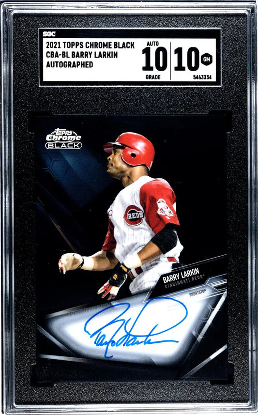 Graded Topps Chrome Black Barry Larkin autographed baseball card for Cincinnati Reds