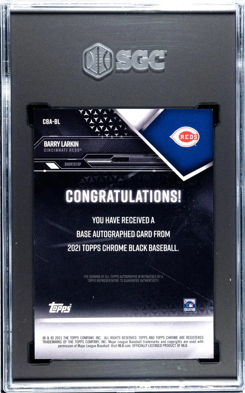 Graded Topps Chrome Black Barry Larkin SGC 10 Gem Auto Cincinnati Reds Baseball Card