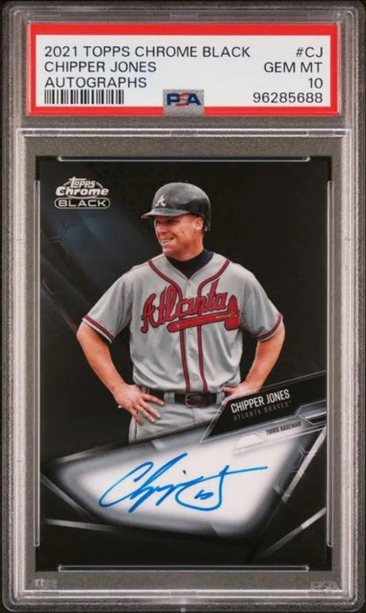 PSA 10 Gem Mint Chipper Jones Autographed Baseball Card in Atlanta Braves Uniform
