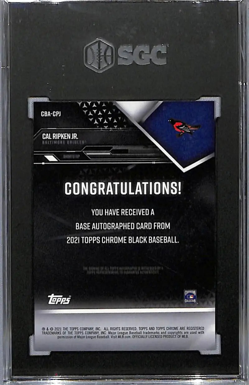 SGC-graded 2021 Topps Chrome Black Cal Ripken Jr. Mint+ Auto Baseball Card