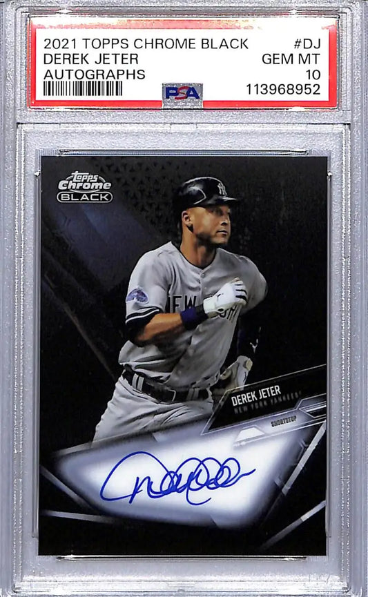 Graded Derek Jeter autographed baseball card from Topps Chrome Black and Topps Chrome series