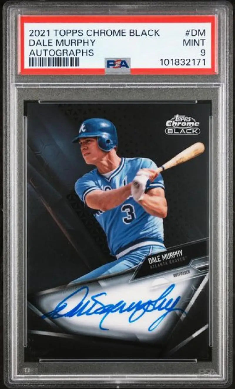 Graded Dale Murphy autographed baseball card from 2021 Topps Chrome Black Atlanta Braves