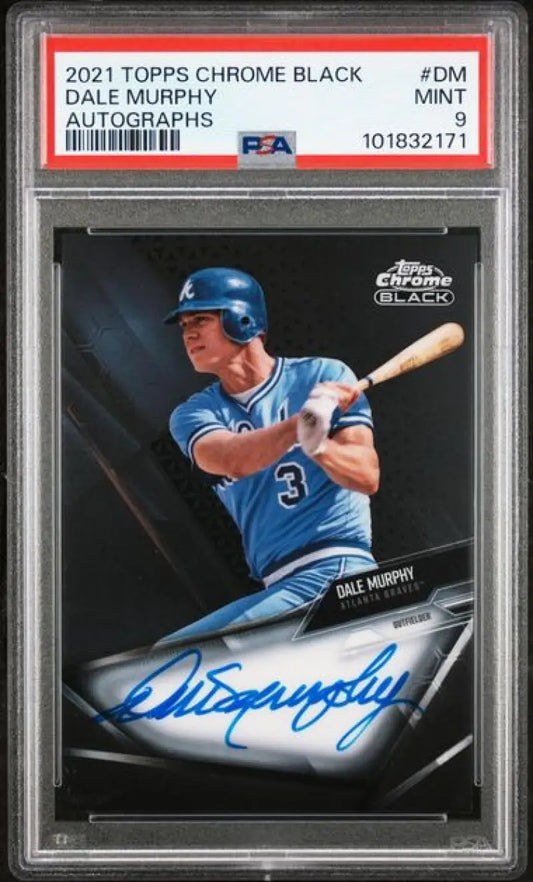 Graded Dale Murphy autographed baseball card from 2021 Topps Chrome Black Atlanta Braves