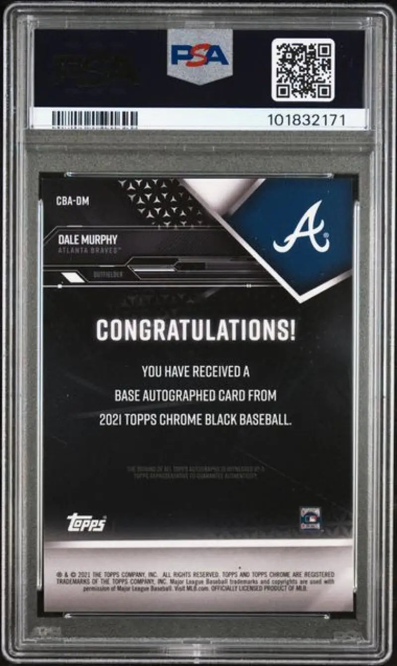2021 Topps Chrome Black Dale Murphy PSA 9 Mint Auto Atlanta Braves Baseball Card