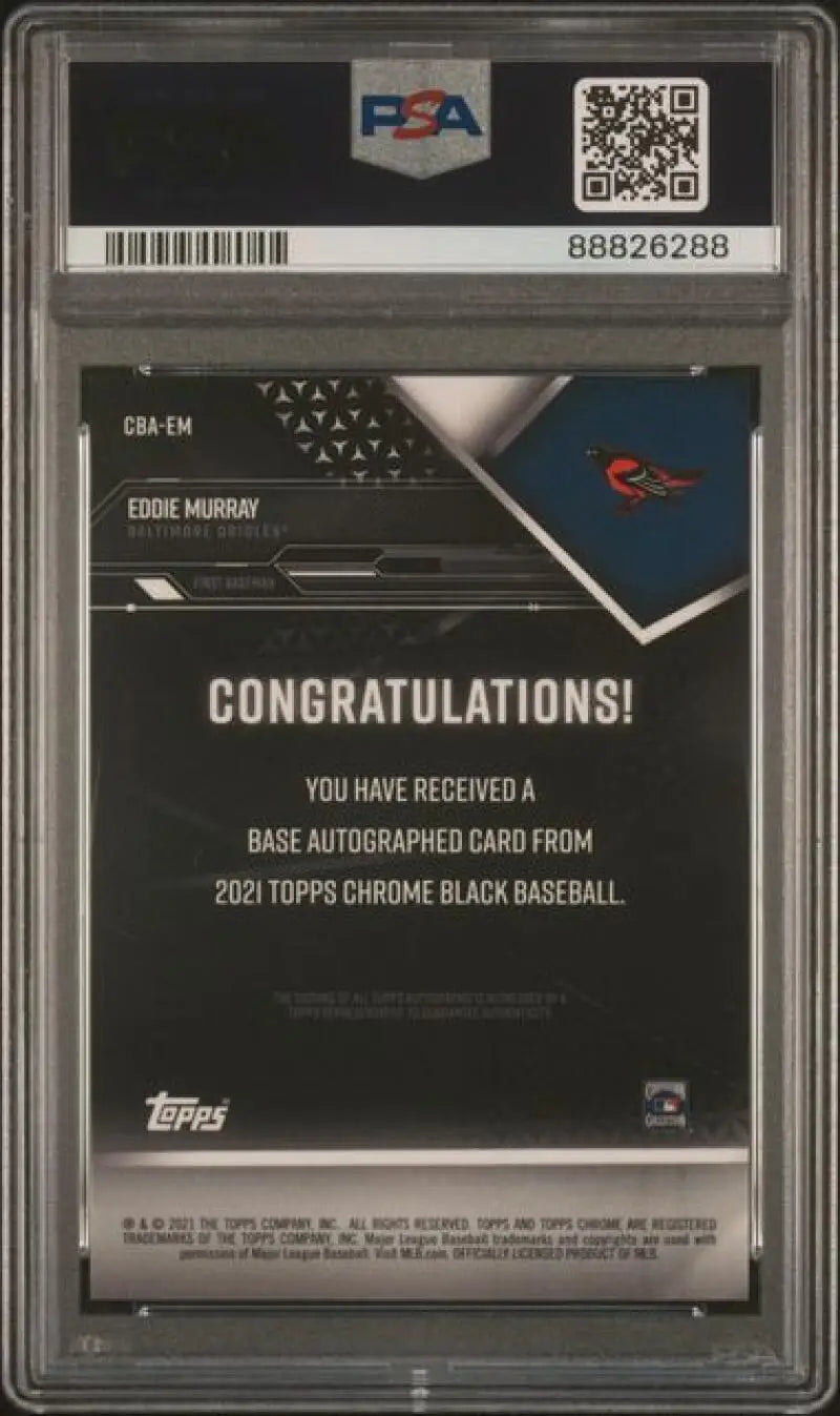 PSA-graded 2021 Topps Chrome Black Eddie Murray auto redemption baseball card