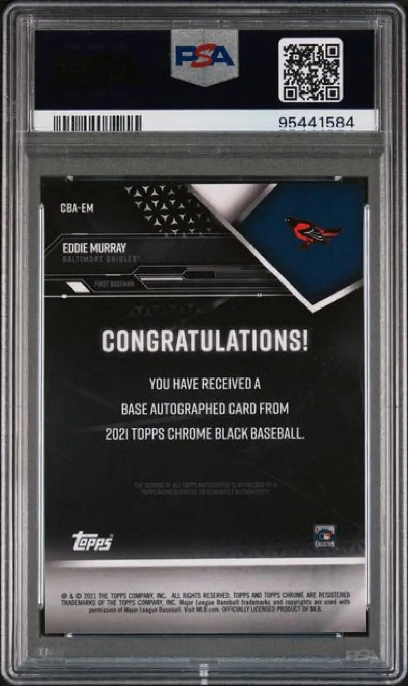 PSA-graded Topps Chrome Black Eddie Murray auto redemption baseball card for collectors