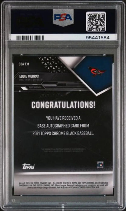 PSA-graded Topps Chrome Black Eddie Murray auto redemption baseball card for collectors