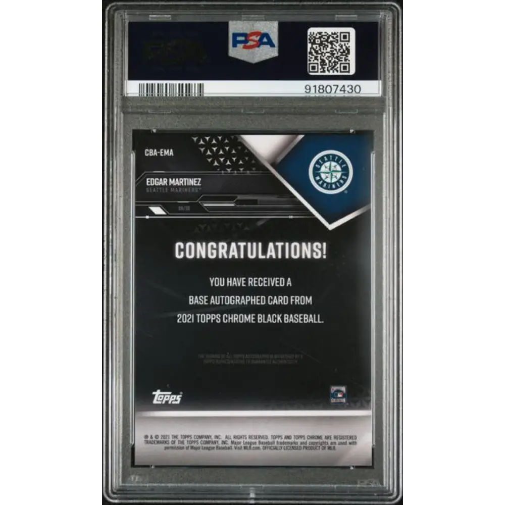 2021 Topps Chrome Black #CBA-EMA Edgar Martinez PSA 10 GEM MINT Auto Seattle Mariners Baseball Card Image 2