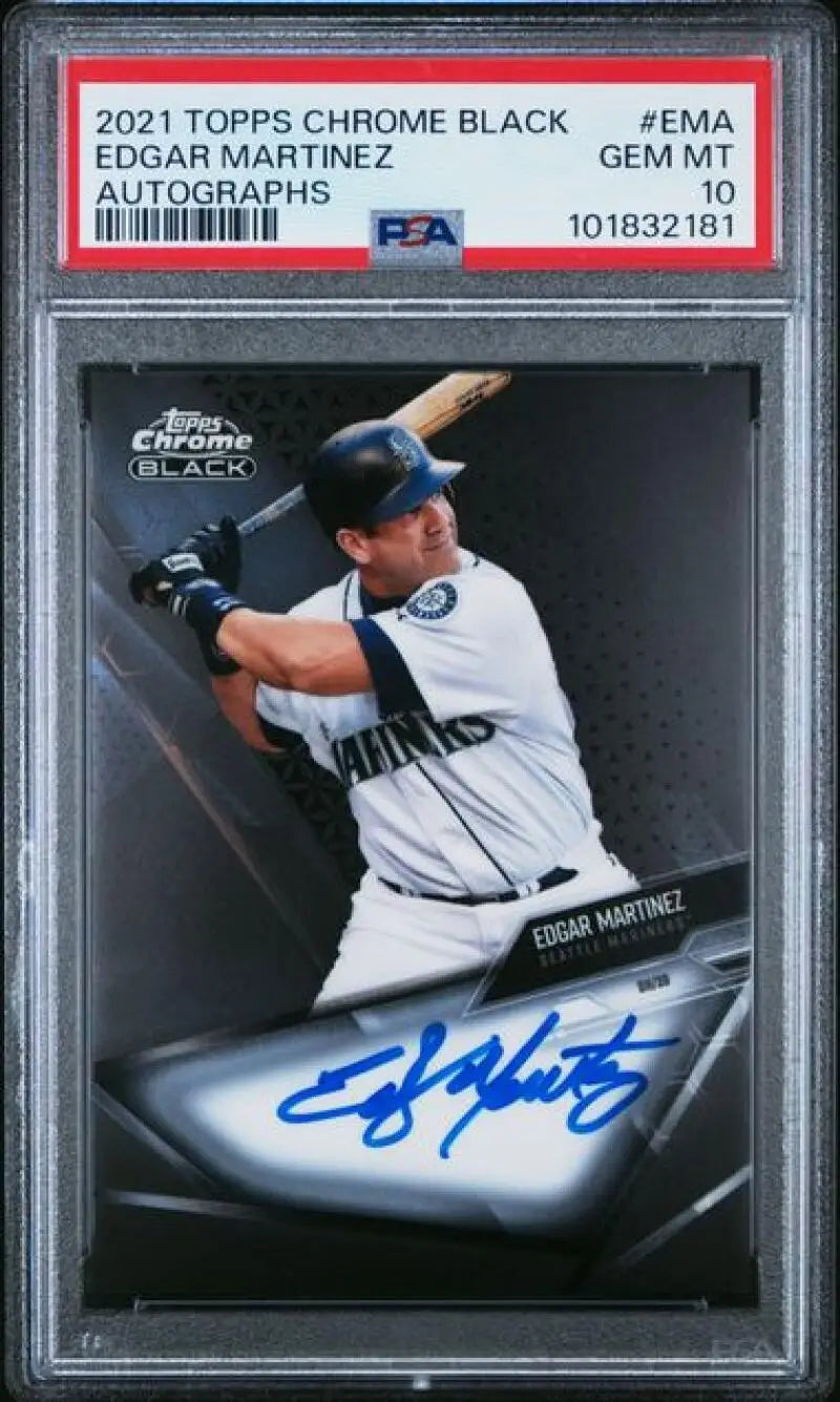 Graded 2021 Topps Chrome Black Edgar Martinez autographed baseball card Seattle Mariners Gem Mint