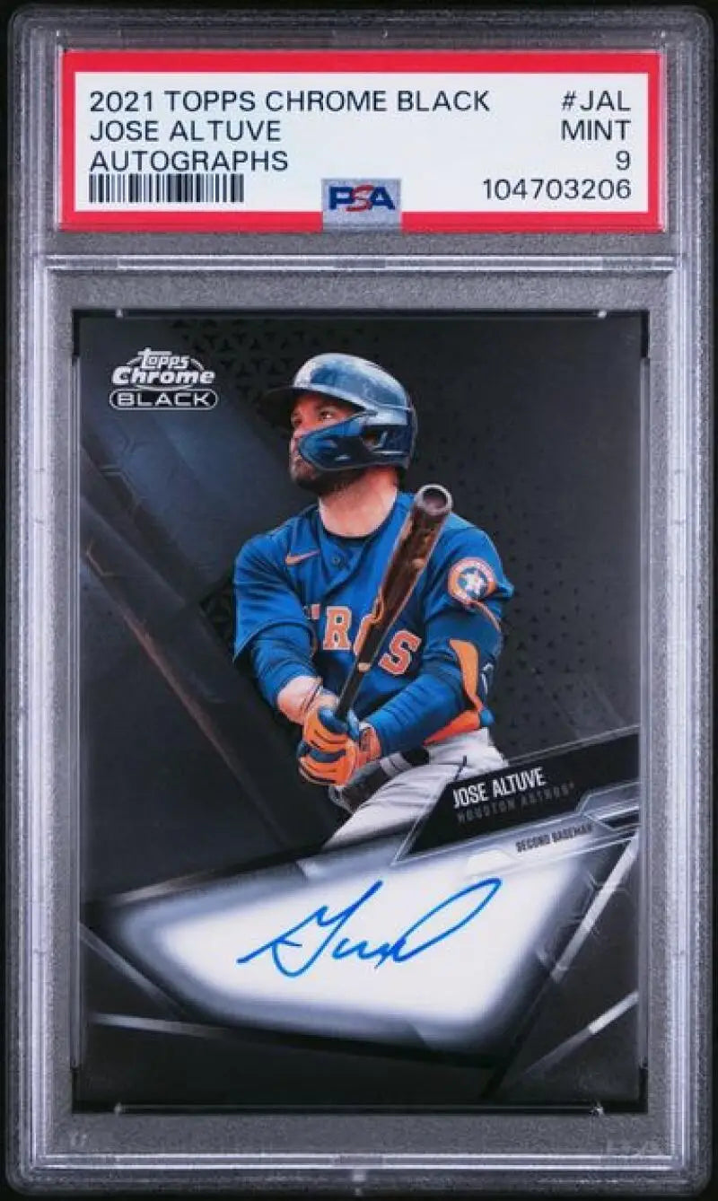 Graded Jose Altuve autographed Topps Chrome Black baseball card for Houston Astros fans
