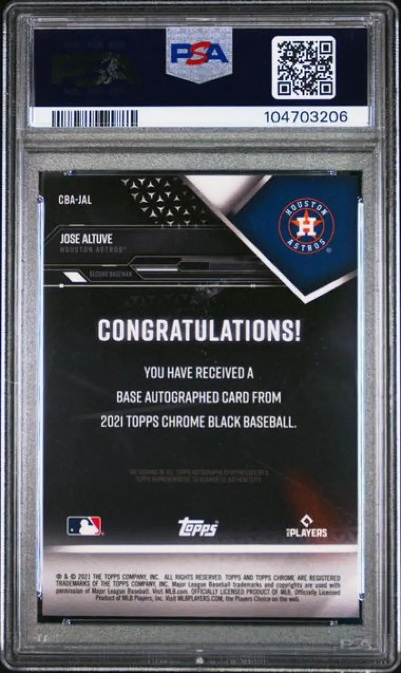 Graded Jose Altuve 2021 Topps Chrome Black baseball card PSA 9 Mint Houston Astros