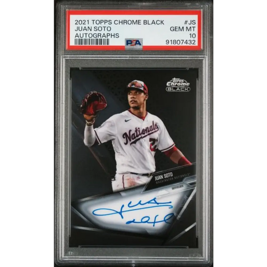 2021 Topps Chrome Black #CBA-JS Juan Soto PSA 10 GEM MINT Auto Washington Nationals Baseball Card