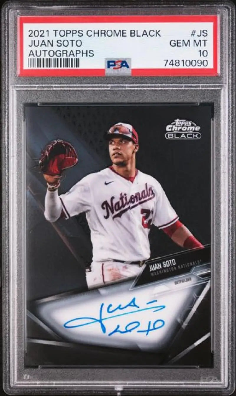 PSA 10 GEM MINT Juan Soto Autographed 2021 Topps Chrome Black Baseball Card