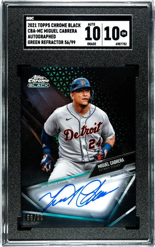 2021 Topps Chrome Black Miguel Cabrera SGC 10 Gem Auto Detroit Tigers Baseball Card