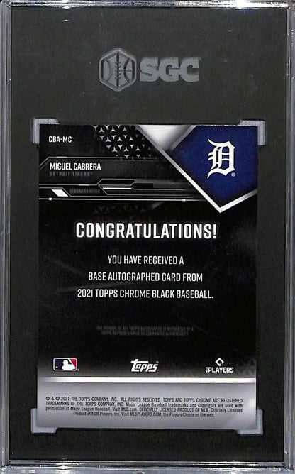 SGC-graded 2021 Topps Chrome Black Miguel Cabrera Baseball Card with Tigers logo