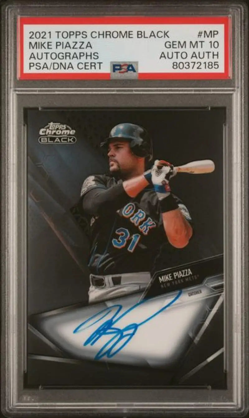 PSA 10 Gem Mint Mike Piazza autographed Topps Chrome Black baseball card for New York Mets