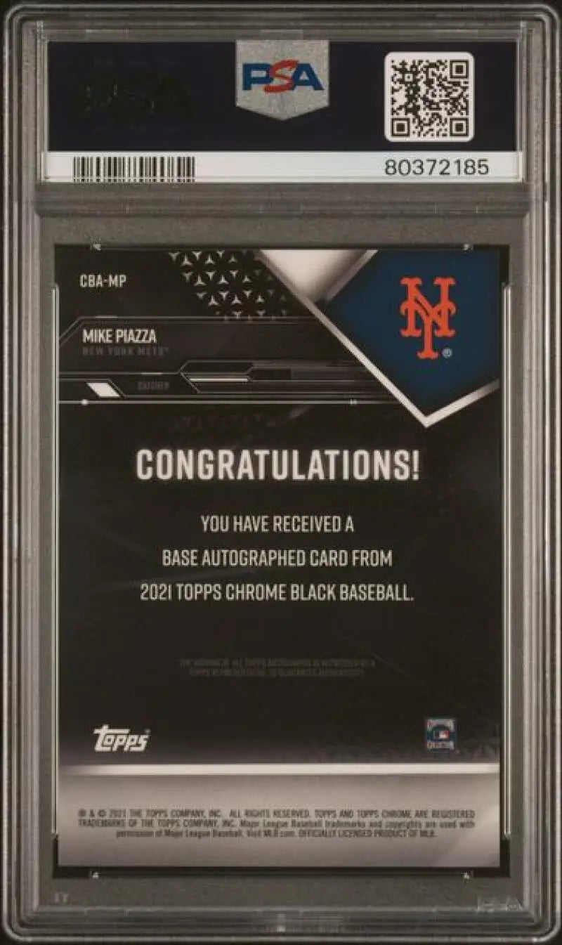 PSA 10 GEM MINT Mike Piazza baseball card with Congratulations redemption notice Topps Chrome Black