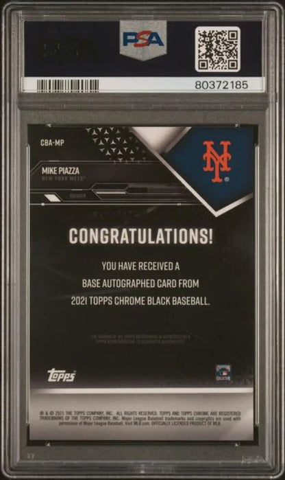 PSA 10 GEM MINT Mike Piazza baseball card with Congratulations redemption notice Topps Chrome Black