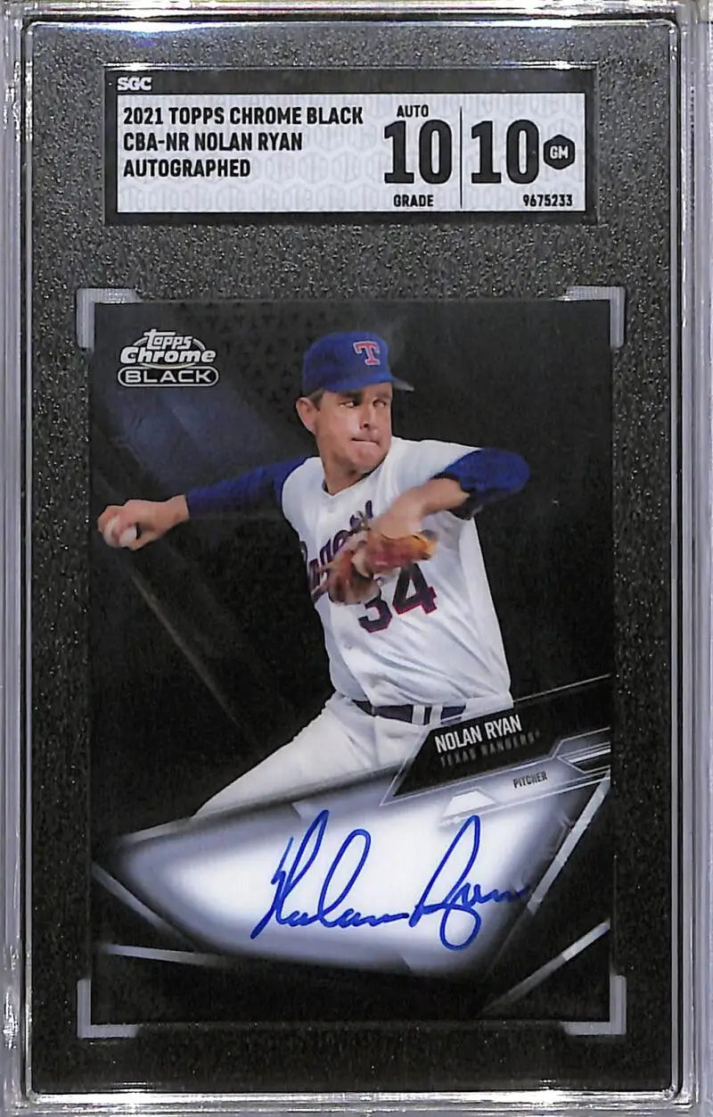 Nolan Ryan autographed baseball card from Topps Chrome Black product in excellent condition