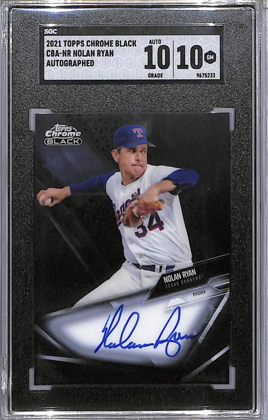 Nolan Ryan autographed baseball card from Topps Chrome Black product in excellent condition