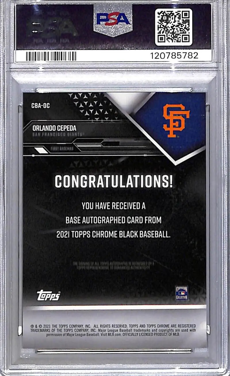 Orlando Cepeda 2021 Topps Chrome Black autographed card Gem Mint PSA 10