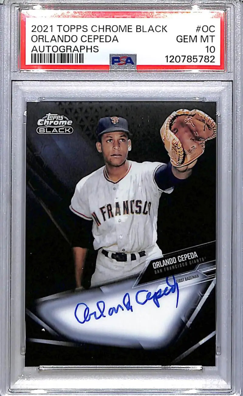 2021 Topps Chrome Black Orlando Cepeda autographed baseball card Gem Mint PSA 10