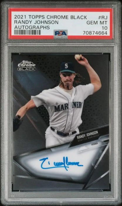 PSA 10 GEM MINT Auto 2021 Topps Chrome Black Randy Johnson Seattle Mariners Baseball Card